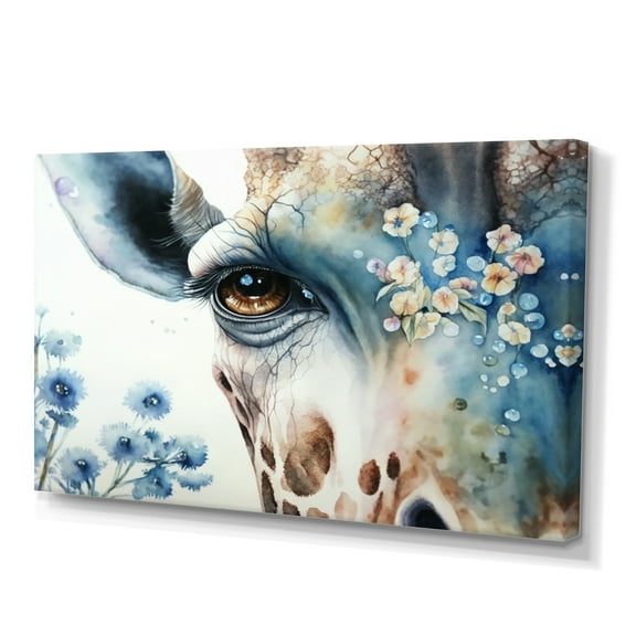 Designart Giraffe Portrait With Flowers I Canvas Wall Art