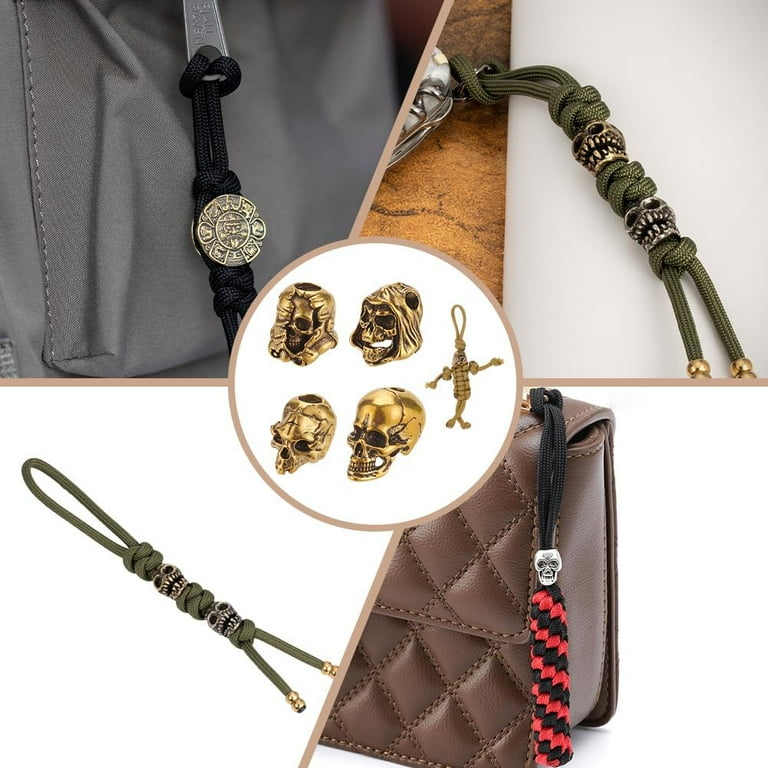 4Pcs Brass Paracord Bead Skull Lanyard Beads Brass Rope European
