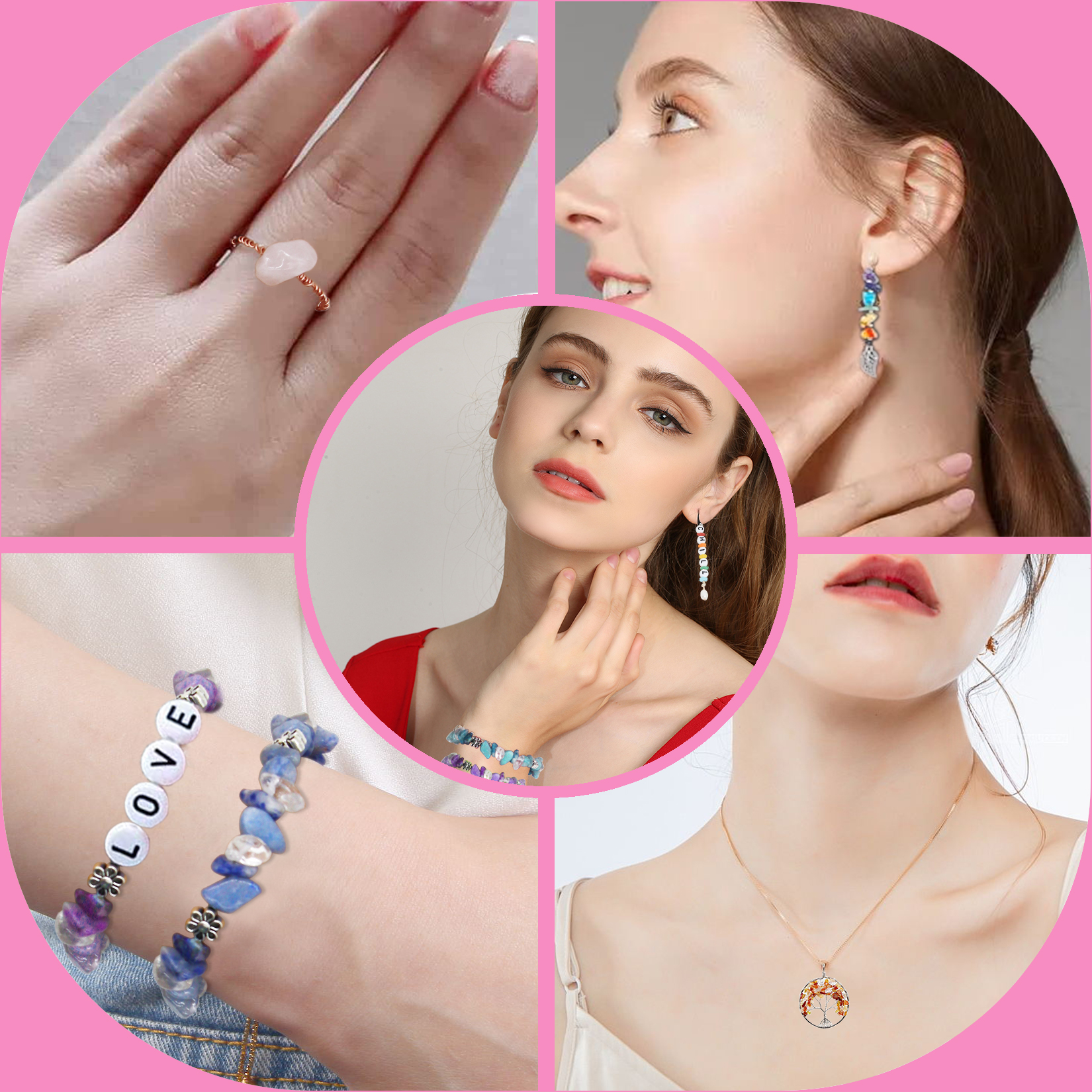 HXXF Ring Making Kit with Crystals, 1950Pcs Jewelry Making Kit with 28 Colors Crystal Gemstone Chip Beads, Letter Beads, Jewelry Wire, Pliers and Other Jewelry Ring Making Supplies