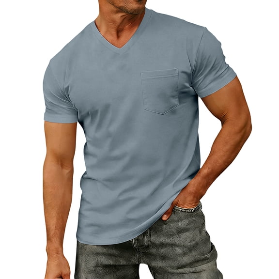 Mens Short Sleeve Pocket T-Shirts Casual Summer Cotton V Neck Tee Tops