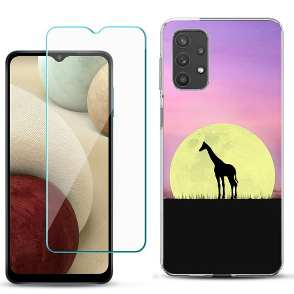 Slim-Fit TPU Phone Case compatible with Samsung Galaxy A32 5G, with Tempered Glass Screen Protector, by OneToughShield ® - Moonlight Giraffe