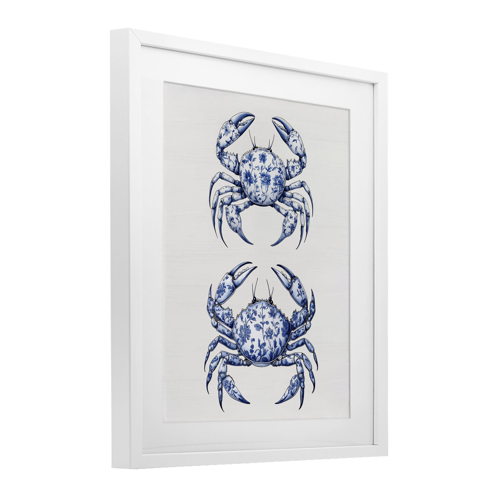 Vintage Toile Crabs White Framed Print Under Glass, design by Lettered and Lined