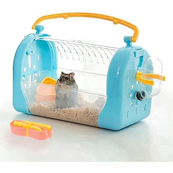 Portable Hamster Cage Dwarf Hamster Carry Travel Cage with Water Bottle Food Bowl Adjustable Strap Pet Outgoing Cage for Gerbil Hedgehog Mice Squirrel