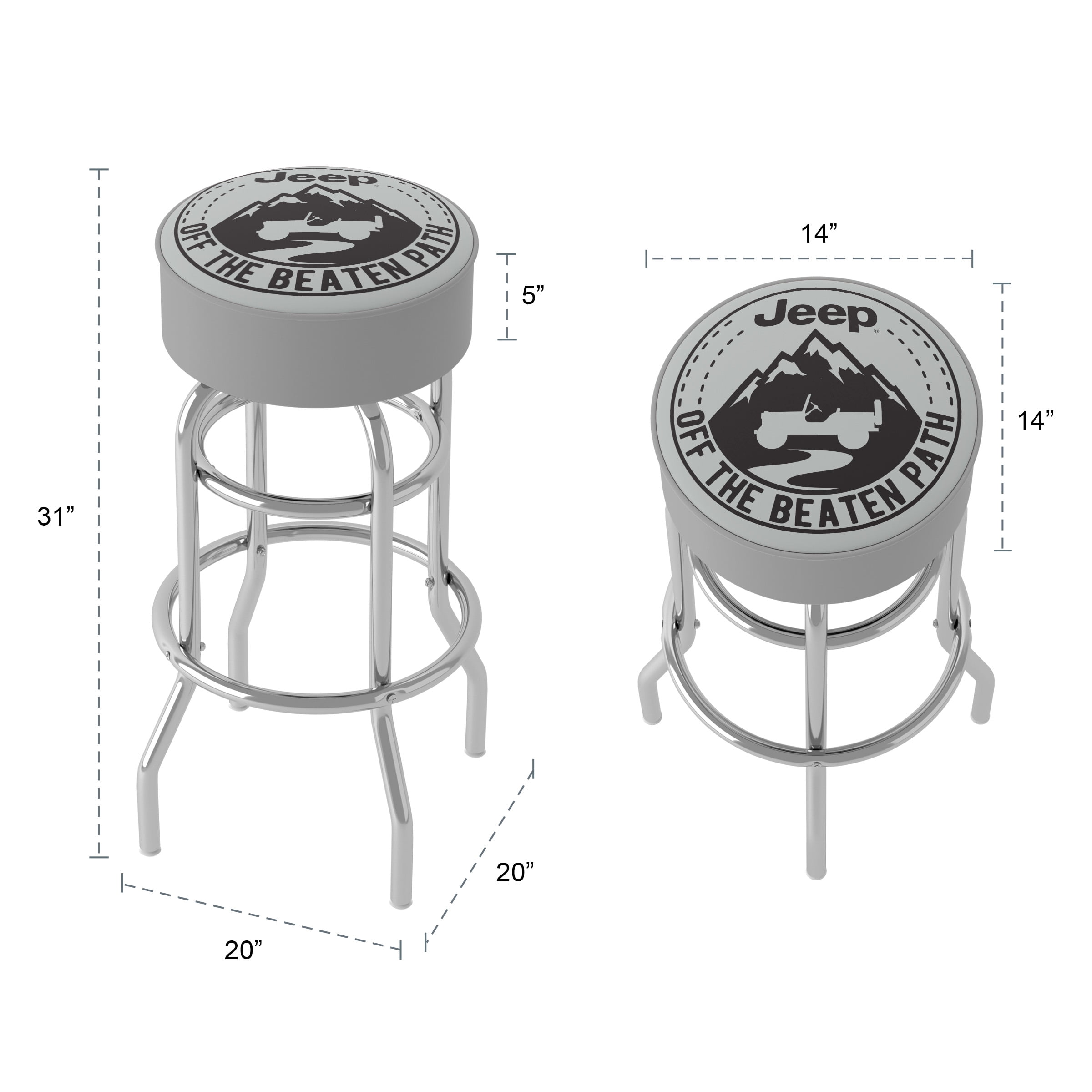 Trademark Gameroom Jeep Black Mountain Bar Stool with Padded Seat