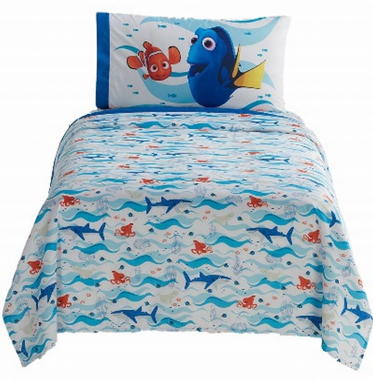 5Pc Disney Pixar Finding Dory Reversible Comforter & Full Sheet Set Finding Nemo 
