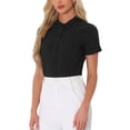thumbnail image 4 of INSPIRAR CHIC Blusa de cuerpo con cuello alto y mangas cortas con botones para mujer XS Negra, 4 of 6