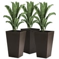 thumbnail image 3 of Outsunny Set of 3 Tall Planters with Drainage Hole, Outdoor Flower Plant Pots, Indoor Planters for Porch, Front Door, Entryway, Patio and Deck, Brown, 3 of 10