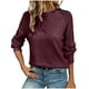 thumbnail image 1 of Suéter de cuello redondo para mujer, informal, con cuello redondo, empalme de encaje, color liso, manga larga, 1 of 4