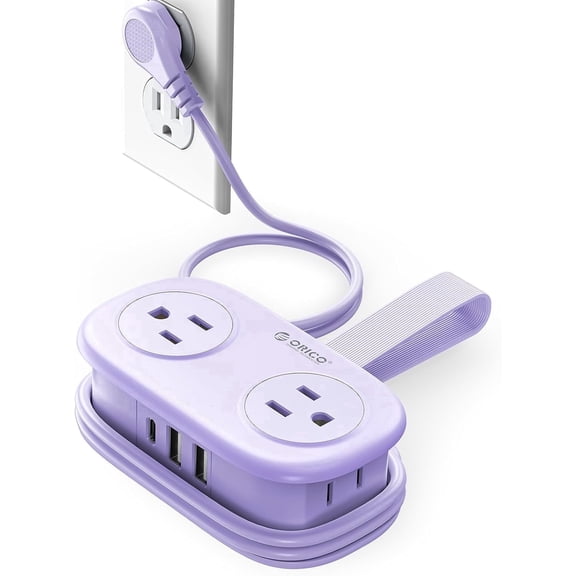 7-in-1 Travel Power Strip with 4 AC Outlets, 2 USB-A Ports & 15.5W USB-C PD Fast-Charge Port, 45° Flat Plug Compact 4.1ft Extension Cord, Non-Surge Protector for Travel/Home/Dorm/Office