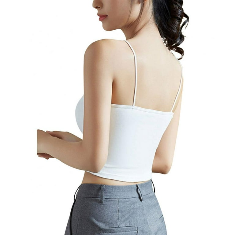 Women's Basic Solid Camisole One-piece Beautiful Back Crop Top with  Built-in-Bra
