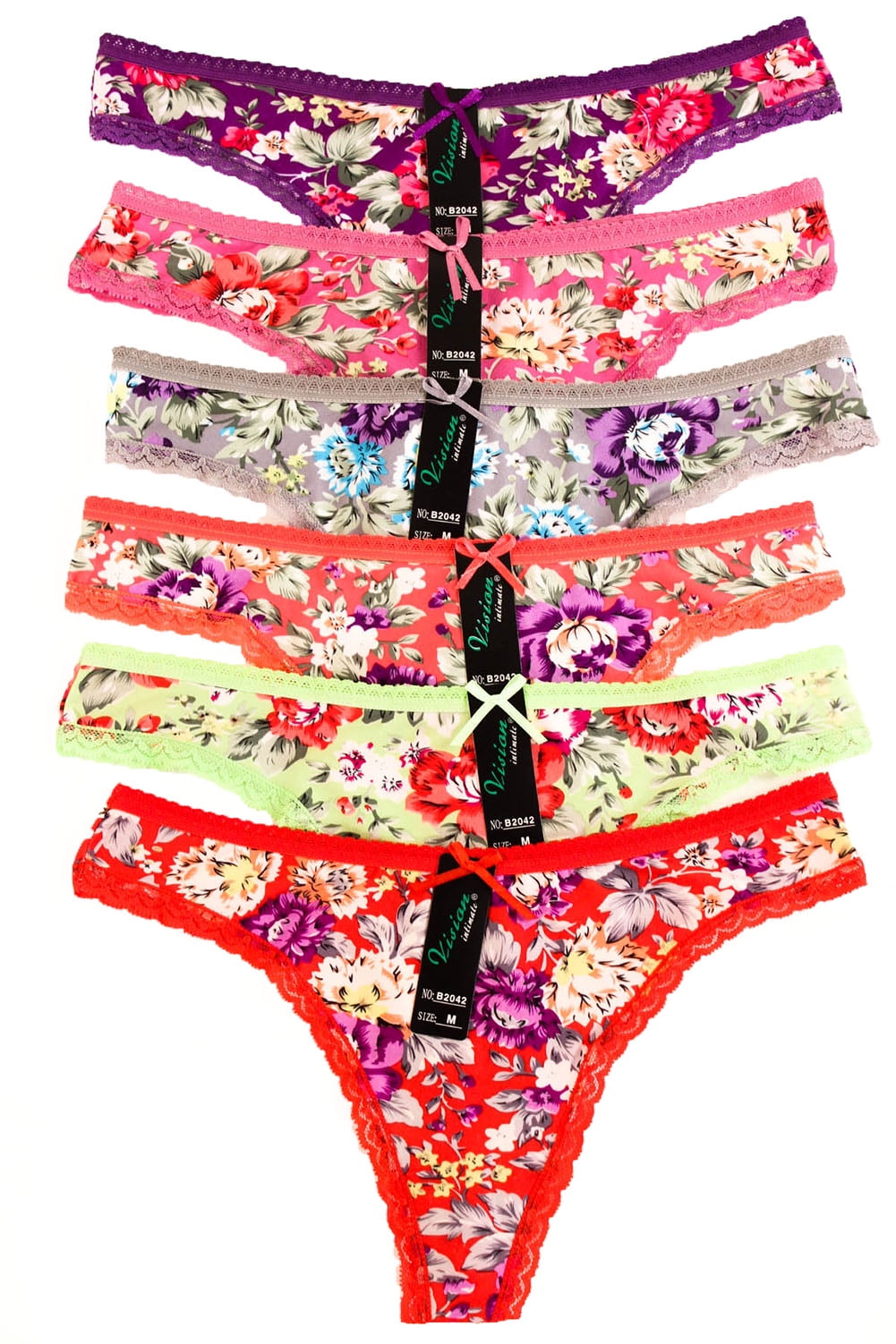 Vision Vision 6 Pack of Women's Assorted Thong Panties