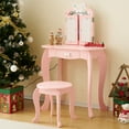 thumbnail image 5 of Ktaxon Kids' Wooden Vanity Table and Stool Set with LED Lights, Princess Makeup Dressing Table,Children's Furniture, Pink, 5 of 11