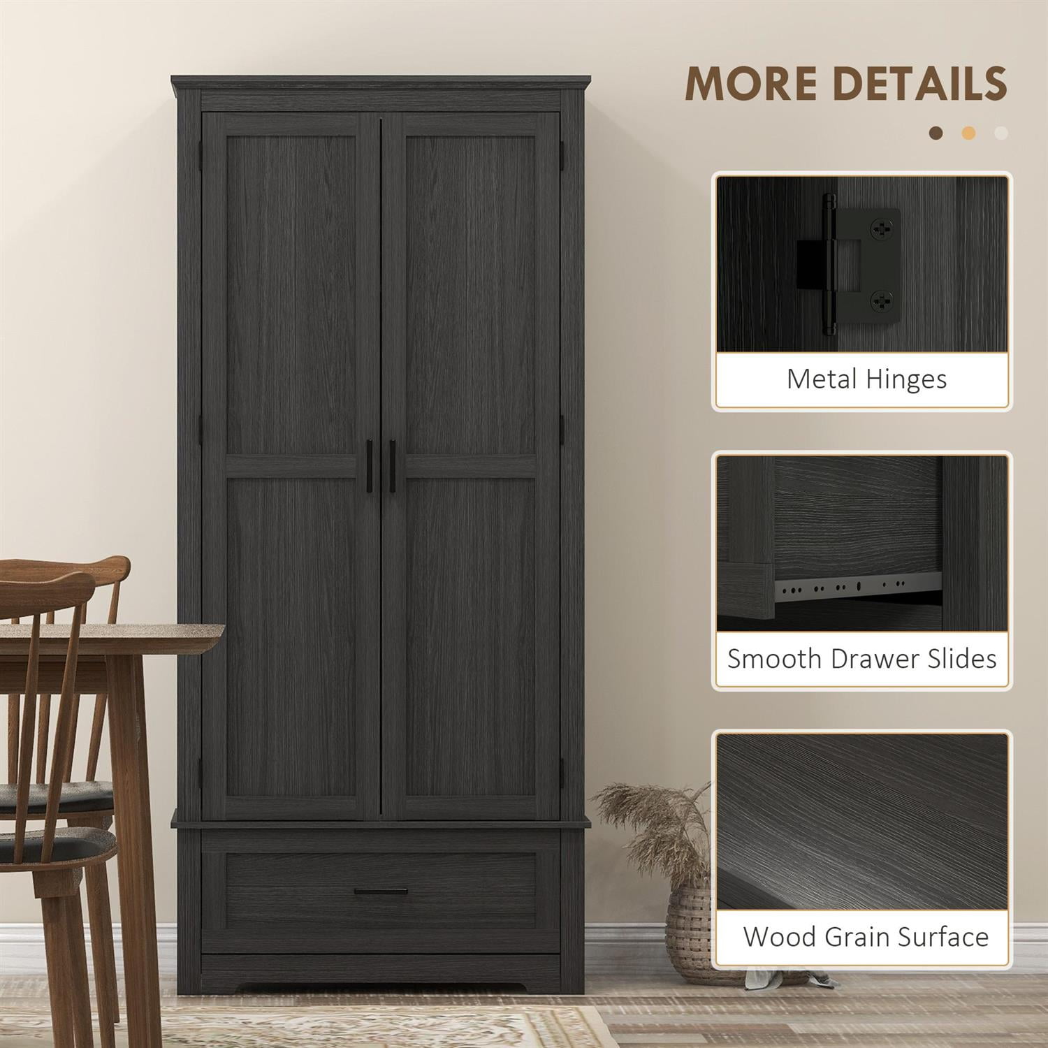 Demi Bonn 69" Tall Kitchen Pantry Cabinet with 2 Doors, Drawer & Adjustable Shelves - for Dining Room Storage, Strong & Durable Wood Construction, Black