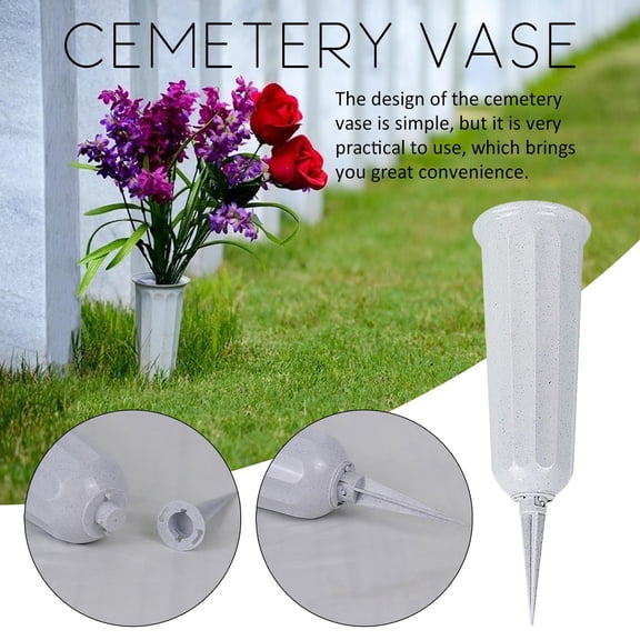 Memorial Floral Vase,Cemetery Grave Cone Vase,Headstone Flower Holder,Waterproof Plastic Flower Pot for Outdoor Graveyard Decoration (1PC,White)