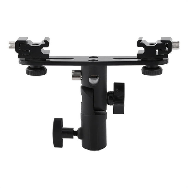 Dual Hot Shoe Bracket, Light Stand Bracket, Portable Metal For Most Flash Holding Umbrellas