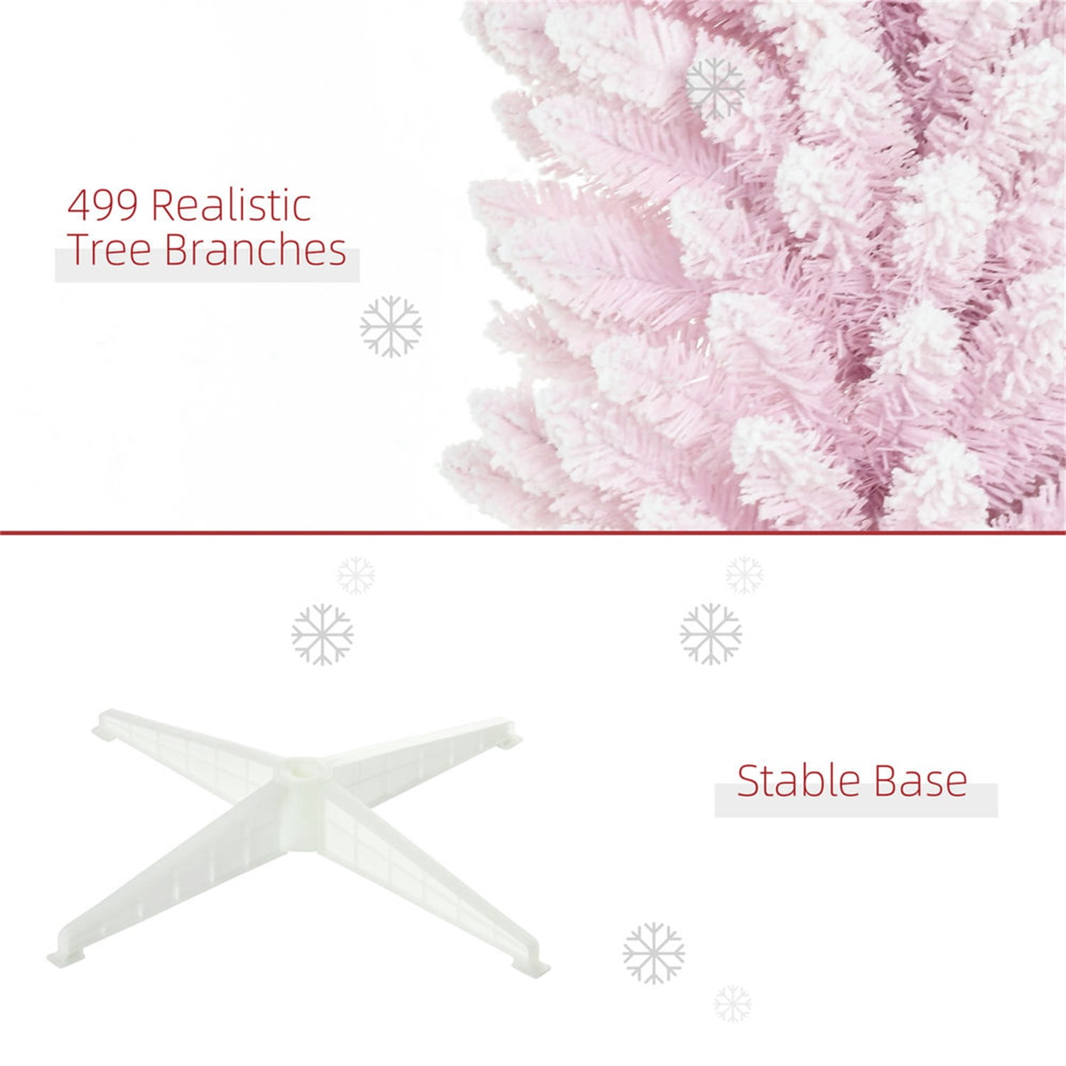 Hommoo Decorations,7' Snow Flocked Artificial Pencil Christmas Tree, Slim Xmas Tree with Realistic Branches and Plastic Base Stand for Indoor Decoration,Pink