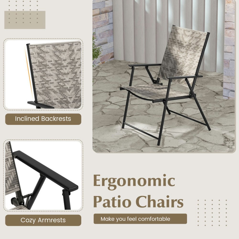 Barara King Patio Dining Chair,Outdoor Dining Room Chair,Set of 4 Patio Folding Chairs with Armrests and Portable Lawn Chairs for Garden Backyard-Gray