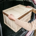 thumbnail image 3 of S SERENABLE 55L Car Trunk Storage Box Bin Collapsible with Waterproof Bag Folding Crates Brown, 3 of 9