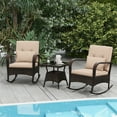thumbnail image 2 of Gymax 3PCS Outdoor Rocking Set Rattan Rocker Chairs w/ Tempered Glass Coffee Table Wicker Rocker Set Brown, 2 of 9