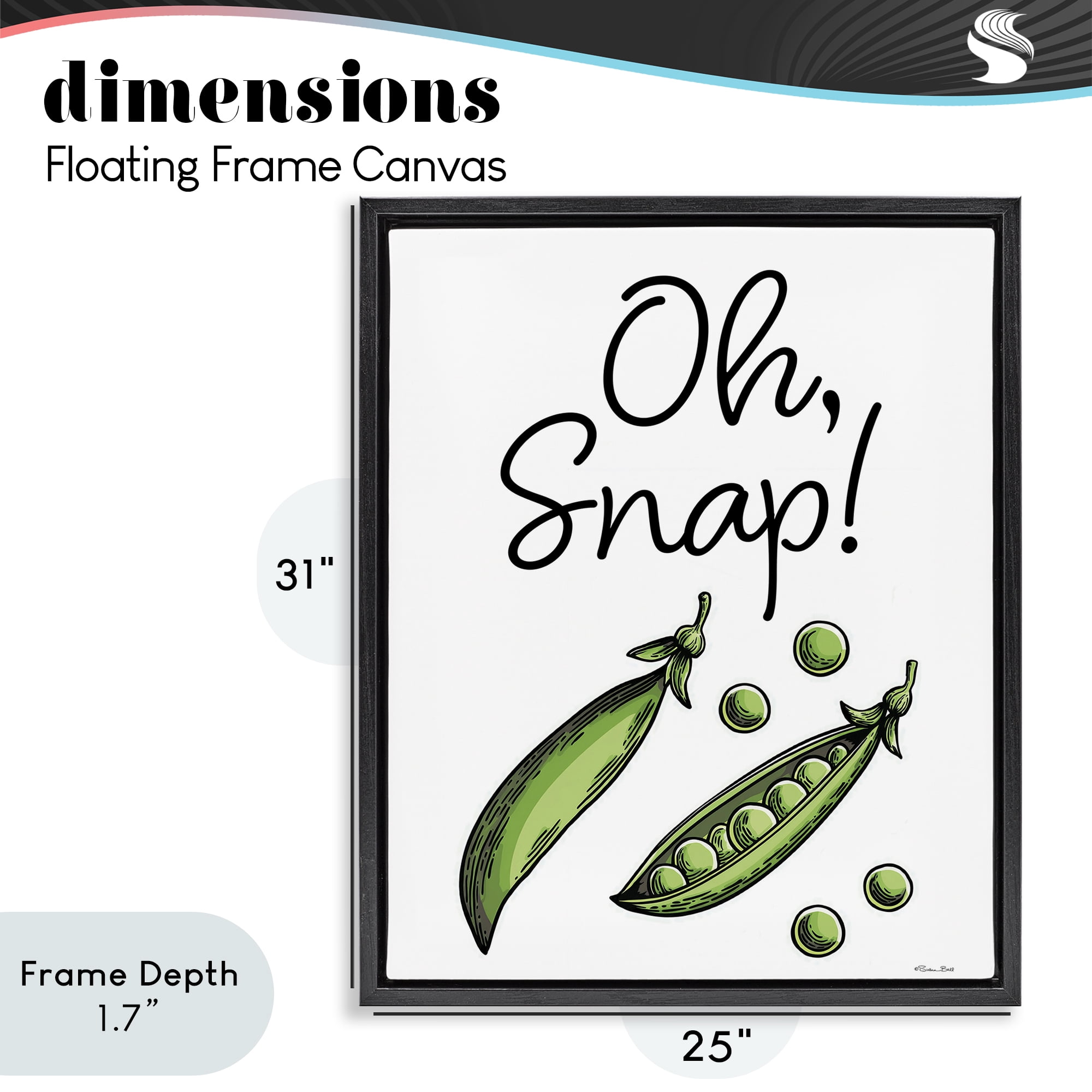Stupell Industries Oh Snap Peas Black Framed Floater Canvas Wall Art, design by Susan Ball