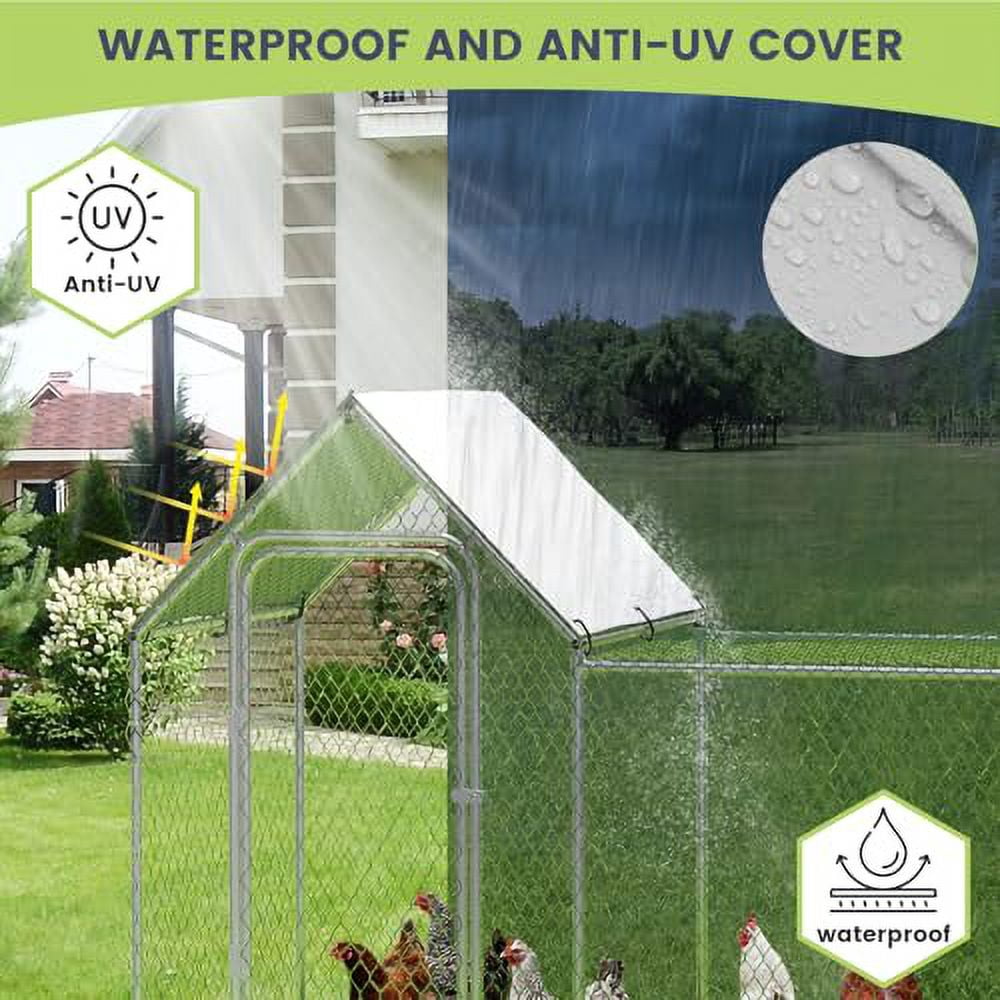 Huisuilinss Outdoor Metal Chicken Coop Run for 6-10 Chickens, Walk-in Chicken Runs Duck Cage Hen House with Waterproof Cover for Rabbits Duck Outdoor,10' W x 3.3' D x 5' H