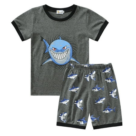 

Yubatuo Boy Clothes Cartoon Cotton Summer Short Sleeve T-Shirt And Shorts Kids Outfit Set Gray 100