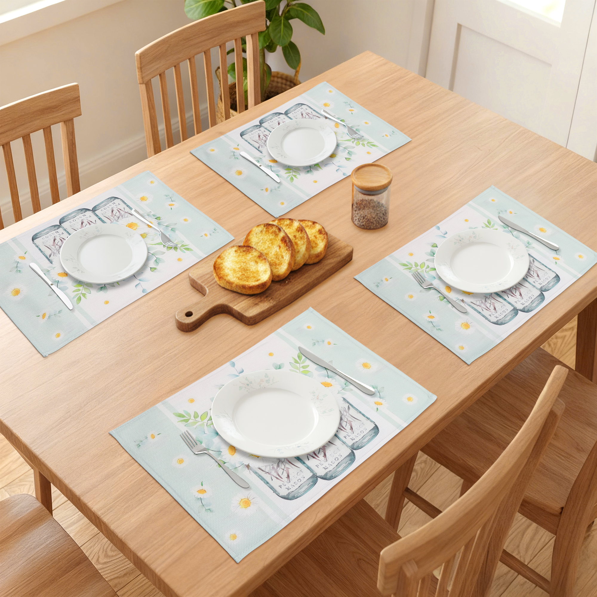 Unique Bargains Farmhouse Placemats Set of 6 Linen Placemats for Dining Table Green