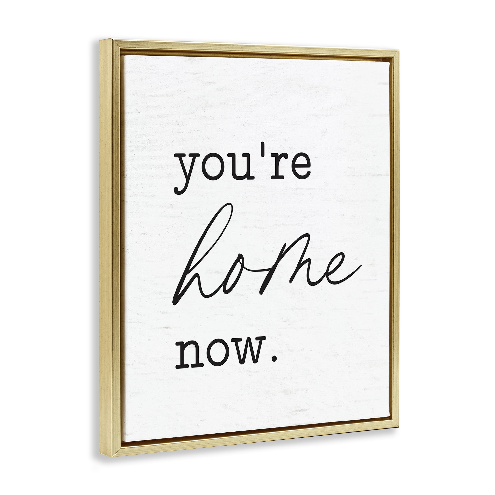 Stupell Industries You're Home Now Text & Numbers Painting Gold Floater Framed Canvas Art Print Wall Art, 17 x 21