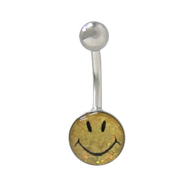 Belly Button Ring 14G Surgical Steel with Holographic Smiley Face