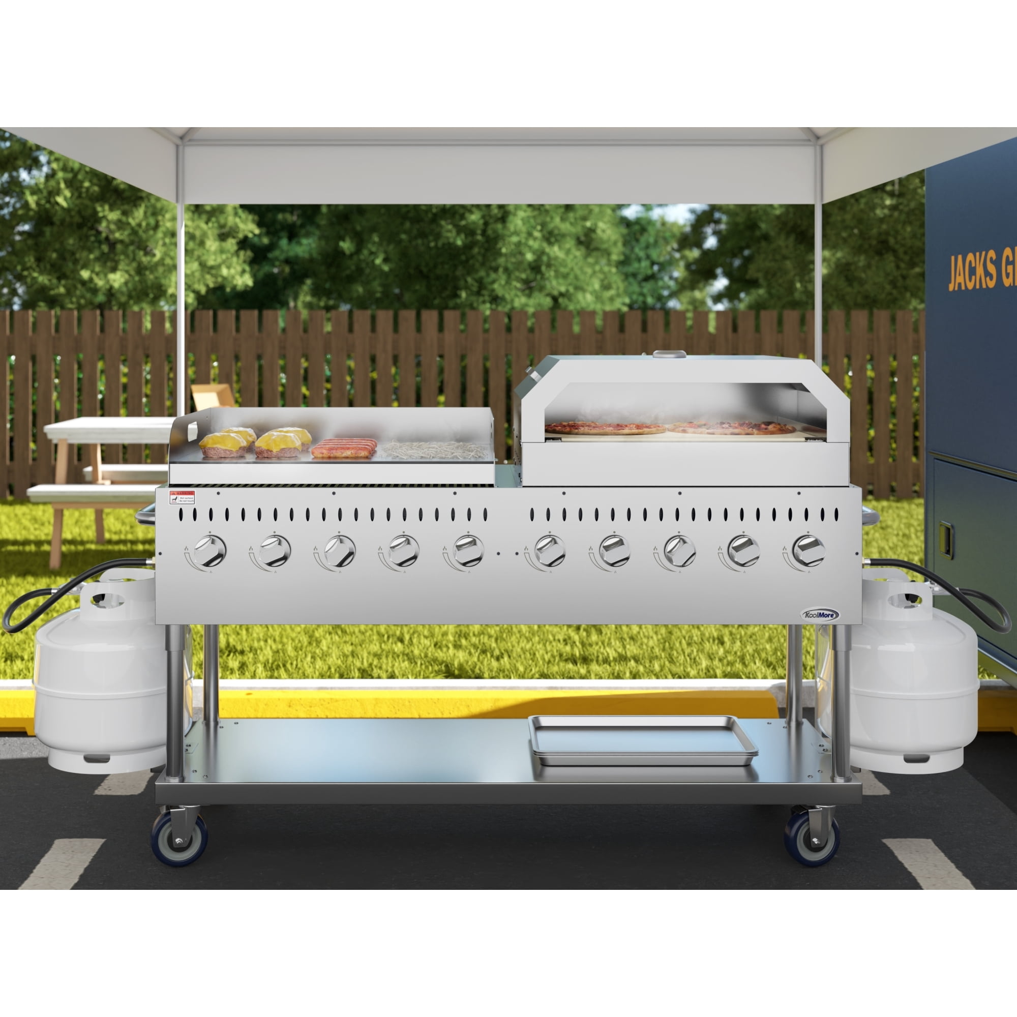 72 in. Full Stainless Steel Commercial Outdoor Propane Gas Grill with 36 in. Griddle and 36 in.Pizza Oven, ETL Listed in Stainless-Steel (CGKIT7-G36P36)