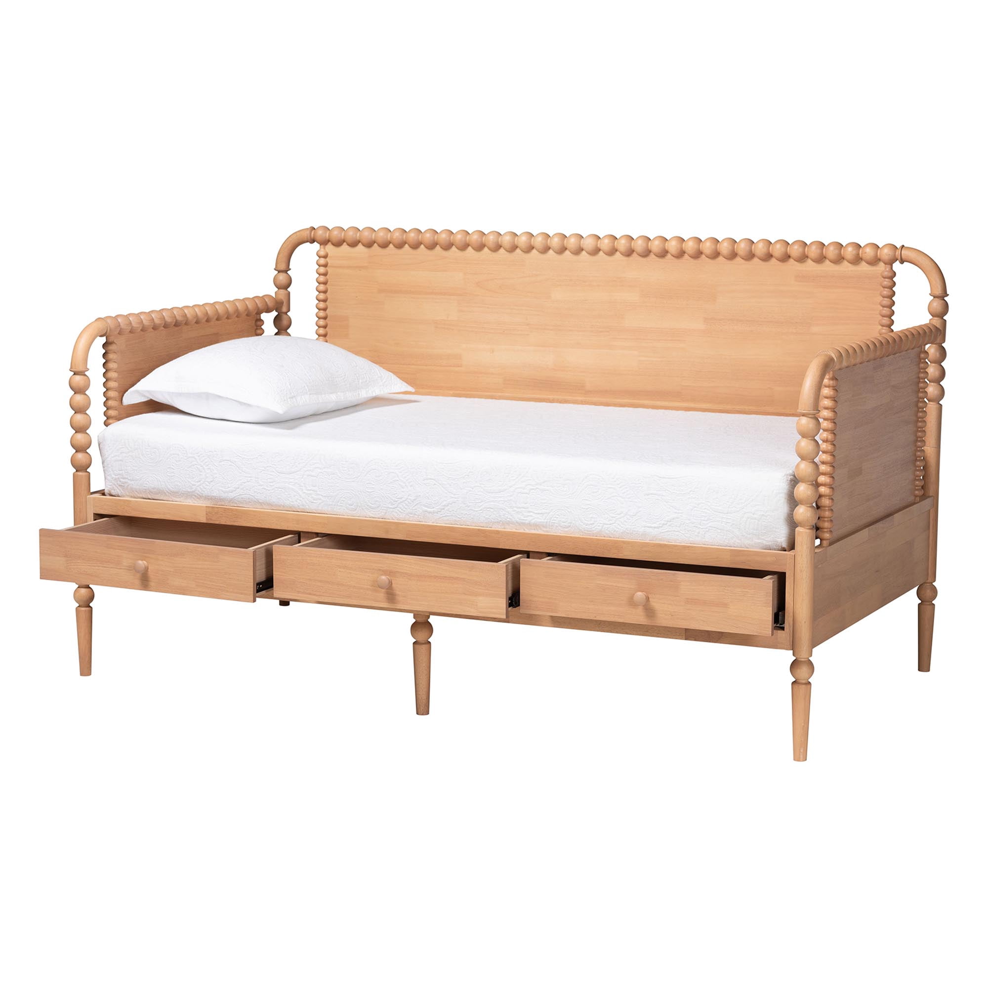 Baxton Studio Lucera Mid-Century Daybed, 3-Drawer, Twin, Beech Brown