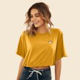 thumbnail image 4 of Dalix Cappuccino Embroidered Cotton Relaxed Fit Flowy Short Sleeve Crewneck Tee Shirt Womens in Mustard M Medium, 4 of 5