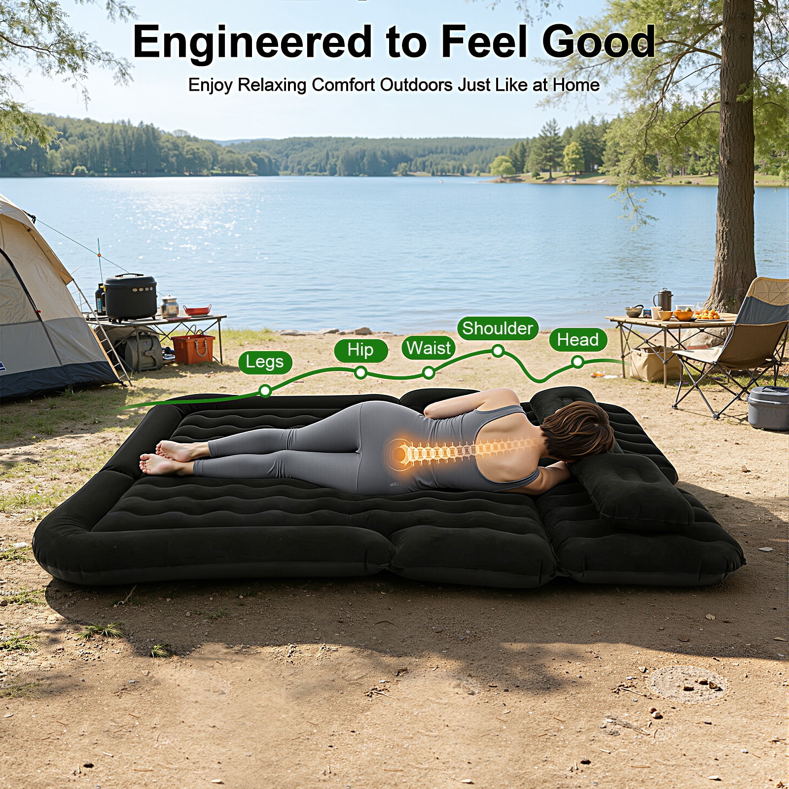 Miumaeov Inflatable Air Mattress Portable Camping Travel Sleeping Airbed with Electric Air Pump or SUV/Truck/Van