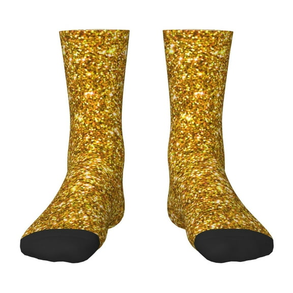 Fuzoiu Gold Glitter Print Kids Socks For Boys Girls,Grip Crew Socks with Non Slip,Lightweight Stretch Crew Socks,Toddlers Crew Boot Socks