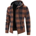 thumbnail image 3 of SWSMCLT Men's Full Zip Hoodies Slim Fit Hooded Sweatshirt Plaid Fleece Lined Cardigan Sweater Thermal Long Sleeve Thick Knit Brown 46, 3 of 3
