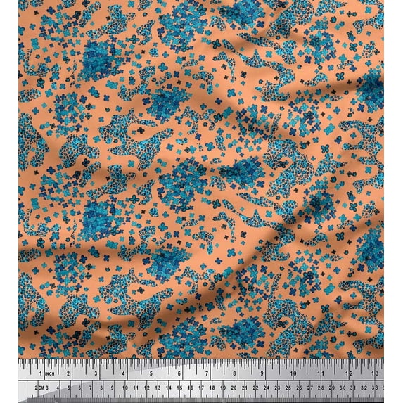 Soimoi Japan Crepe Satin Fabric Floral & Leopard Animal Skin Fabric Prints by Yard 42 Inch Wide