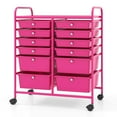 thumbnail image 1 of Gymax 12-Drawer Rolling Storage Cart w/ 2 Sizes Plastic Drawers Hot Pink, 1 of 4