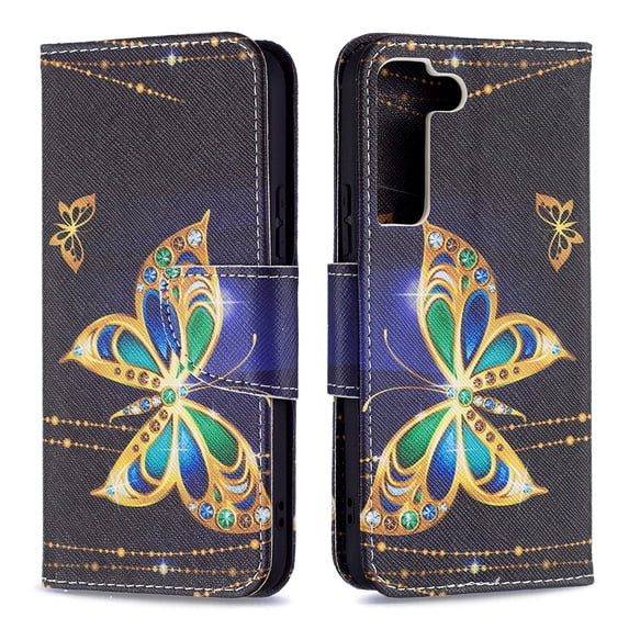 Designed for Samsung Galaxy S22 5G, Allytech Wallet PU Leather Card Slots Kickstand Flip Case Impact Resistant Protective Magnetic Closure Case for Galaxy S22 6.1", Gold Butterfly