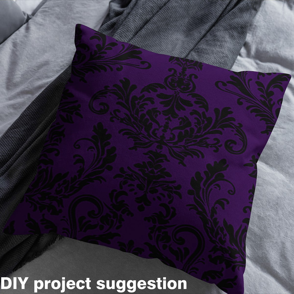 jejeloiu Baroque Gothic Theme Fabric by the Yard 2 Yards,Damask Print Room Decor Fabric by the Yard,Purple Black Fabric for Sewing For Adults,Ultra Soft Bedroom Decoration