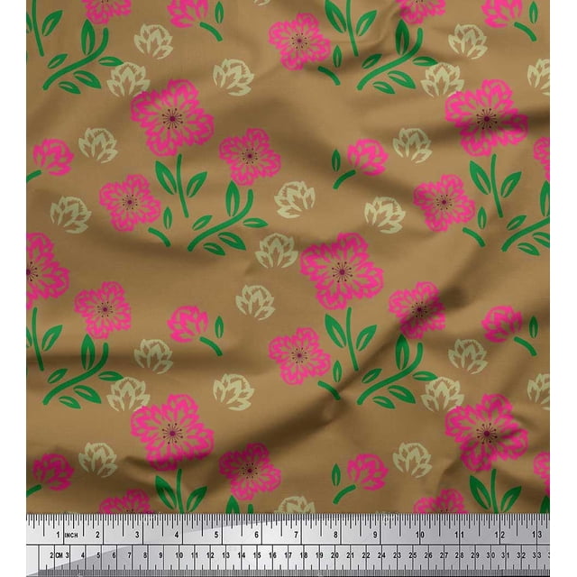Soimoi Poly Georgette Fabric Leaves & Floral Artistic Print Fabric by Yard 52 Inch Wide