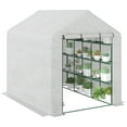 thumbnail image 2 of Outsunny Walk-in Greenhouse with Roll-up Zipper Door, 18 Shelves, PE Cover, Small & Portable Build, Humidity Seal, 95.25" x 70.75" x 82.75", White, 2 of 9