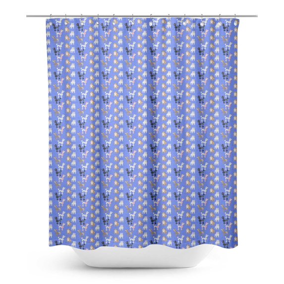 S4Sassy Blue Bull & Poodle Dog Printed Bathroom Curtain Waterproof Shower Drapes-60 x 84 Inch