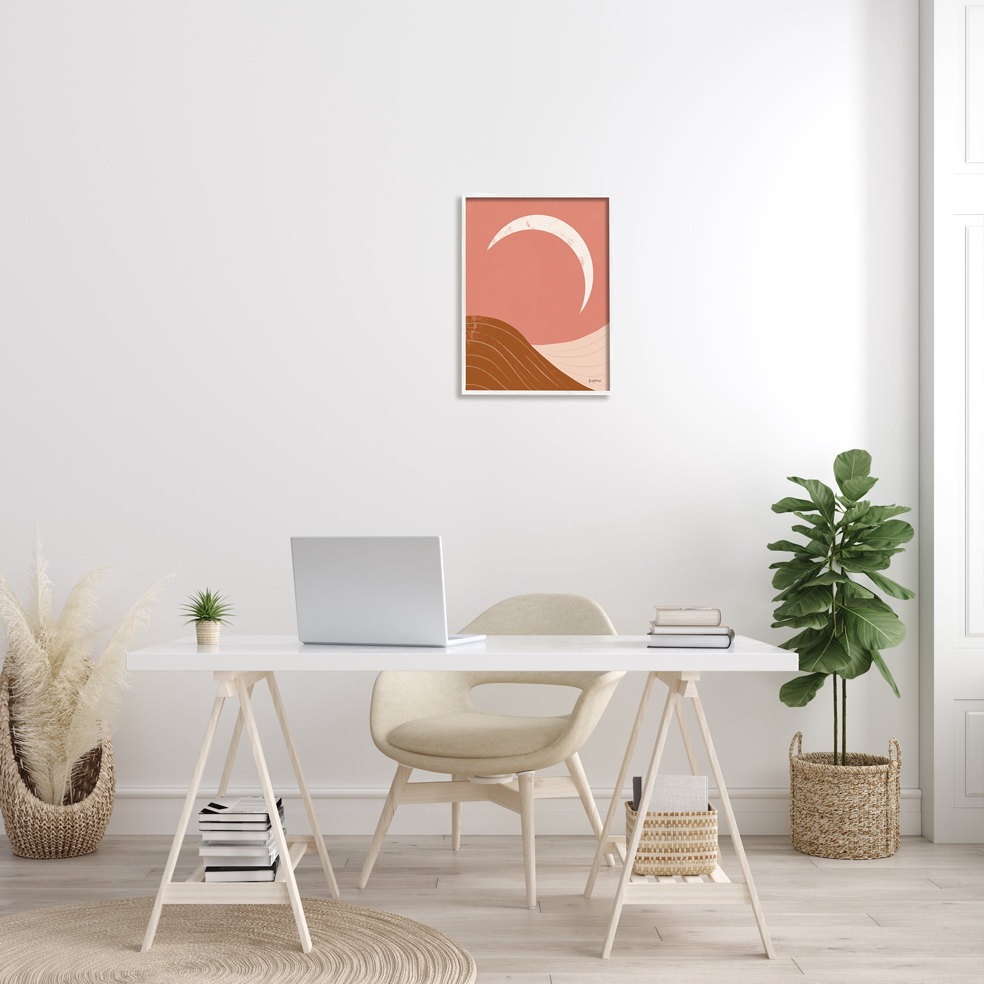 Stupell Industries Desert Crescent Moon Abstract Mountains Terracotta Landscape Nature Painting White Framed Art Print Wall Art, 16 x 20