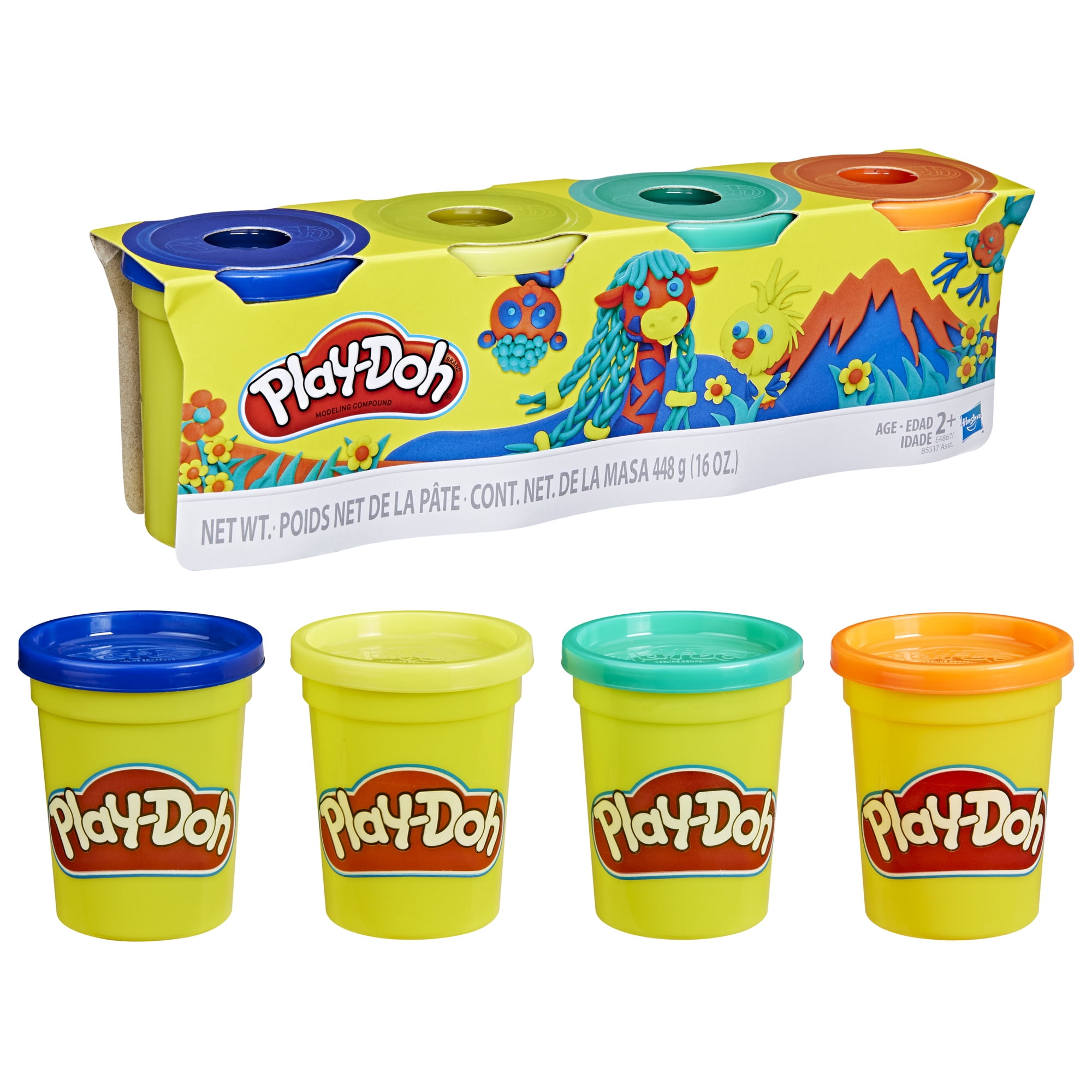 Play-Doh 4 Pack of Wild Non-Toxic Colors, 4-Ounce Cans (Dark Blue, Bright Green, Orange, Green), Classroom Supplies, Preschool Crafts