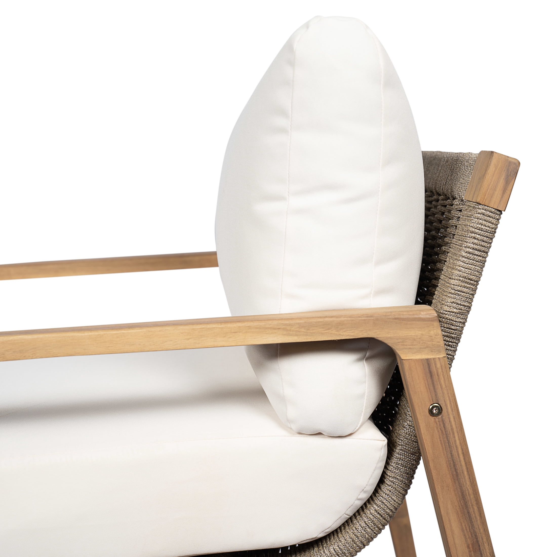 Christopher Knight Home Rustic Outdoor Acacia Wood Club Chair with Curved Rope Back, White Cushion, Set of 2
