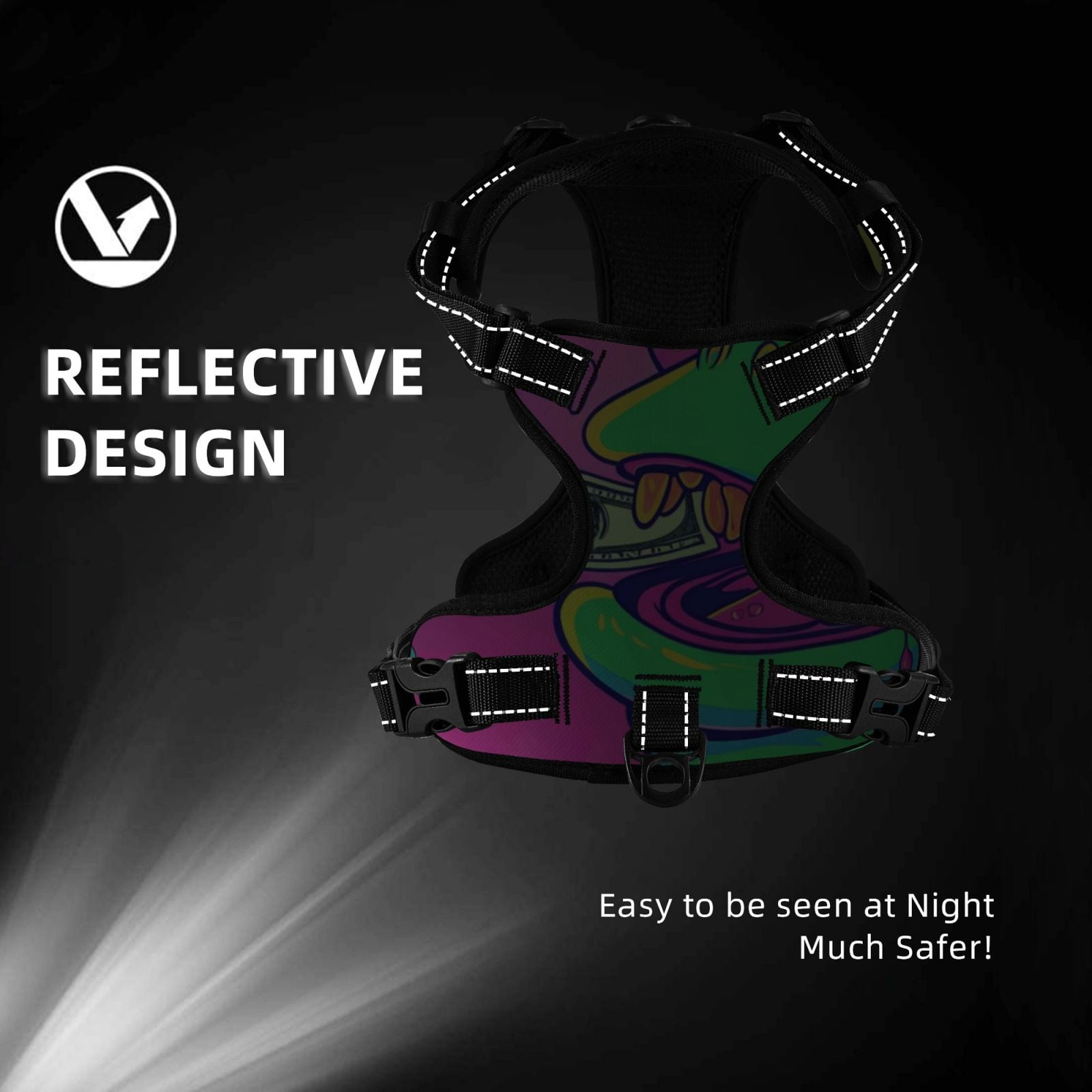 Vsdgher Psychedelic Cartoon Frog Dog Harness, No-Pull Pet Harness, Dog Vest, Pet Vest for Small to Large Dogs-Small