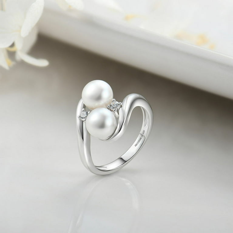 JO WISDOM Pearl Ring,925 Sterling Silver Cubic Zirconia