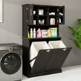 thumbnail image 4 of Tcbosik Kitchen Pantry Storage Cabinet, Freestanding Cupboard with Tilt Out Trash Cabinet, 59.6" Laundry Sort Cabinet for Living Room, Dining Room, Black, 4 of 9