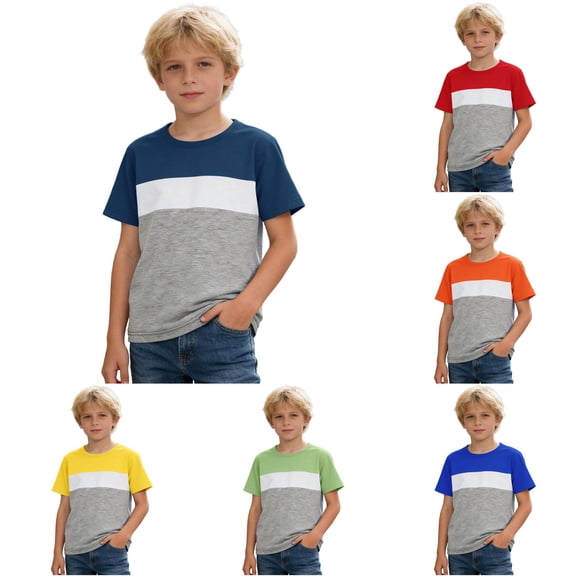 CUZIBR Boys Tops Color Block Color For Kids Youth Casual Crewneck Long Sleeve Shirt Comfortable Lightweight Breathable Blend Daily Wear Play Tee,Navy,10-11 Years
