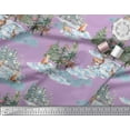thumbnail image 2 of Soimoi Purple Poly Georgette Fabric Animals & Pine Tree Printed Fabric 1 Yard 52 Inch Wide, 2 of 5